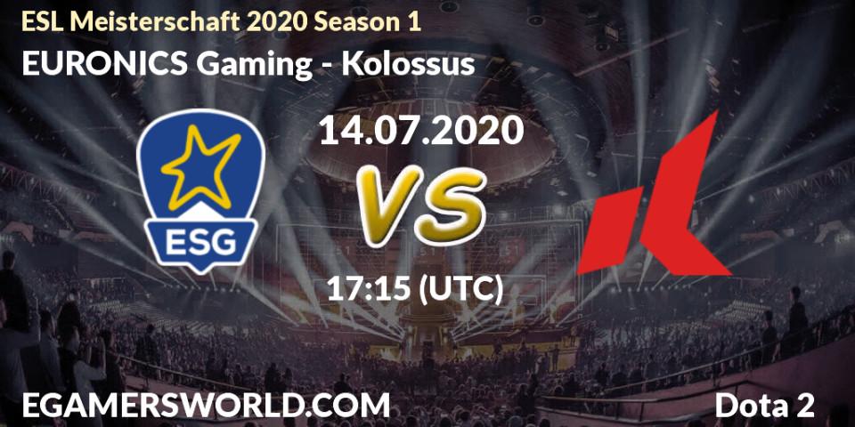 Prognose für das Spiel EURONICS Gaming VS Kolossus. 14.07.2020 at 17:17. Dota 2 - ESL Meisterschaft 2020 Season 1