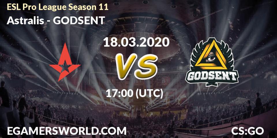 Prognose für das Spiel Astralis VS GODSENT. 18.03.20. CS2 (CS:GO) - ESL Pro League Season 11: Europe