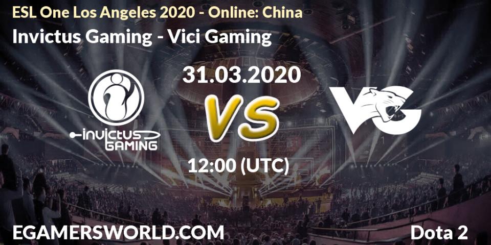 Prognose für das Spiel Invictus Gaming VS Vici Gaming. 31.03.2020 at 12:02. Dota 2 - ESL One Los Angeles 2020 - Online: China