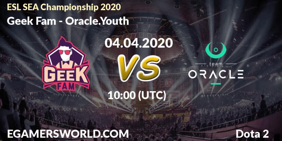 Prognose für das Spiel Geek Fam VS Oracle.Youth. 04.04.20. Dota 2 - ESL SEA Championship 2020