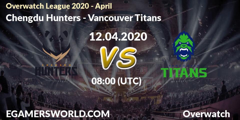 Prognose für das Spiel Chengdu Hunters VS Vancouver Titans. 12.04.2020 at 08:00. Overwatch - Overwatch League 2020 - April
