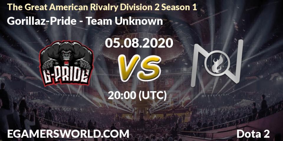 Prognose für das Spiel Gorillaz-Pride VS Team Unknown. 05.08.20. Dota 2 - The Great American Rivalry Division 2 Season 1