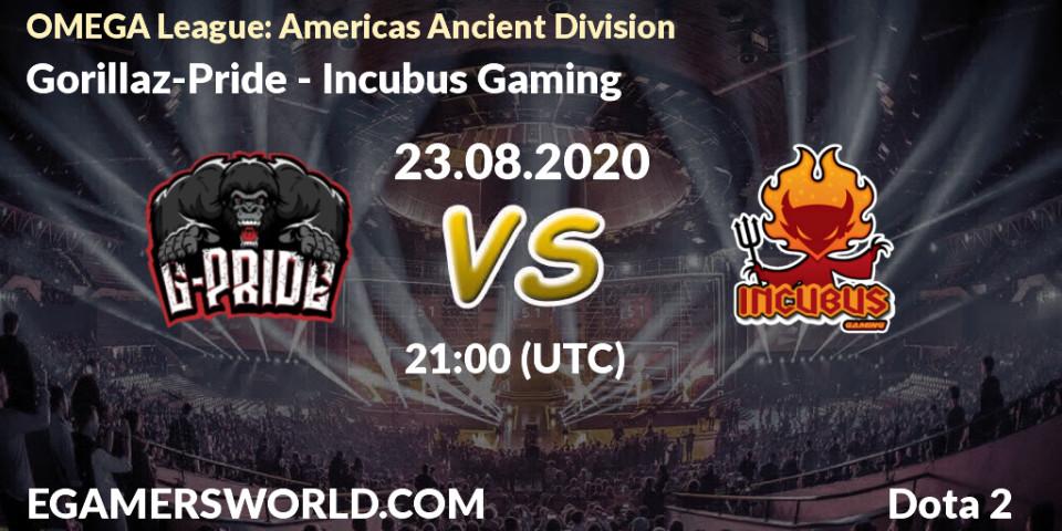 Prognose für das Spiel Gorillaz-Pride VS Incubus Gaming. 23.08.2020 at 20:54. Dota 2 - OMEGA League: Americas Ancient Division