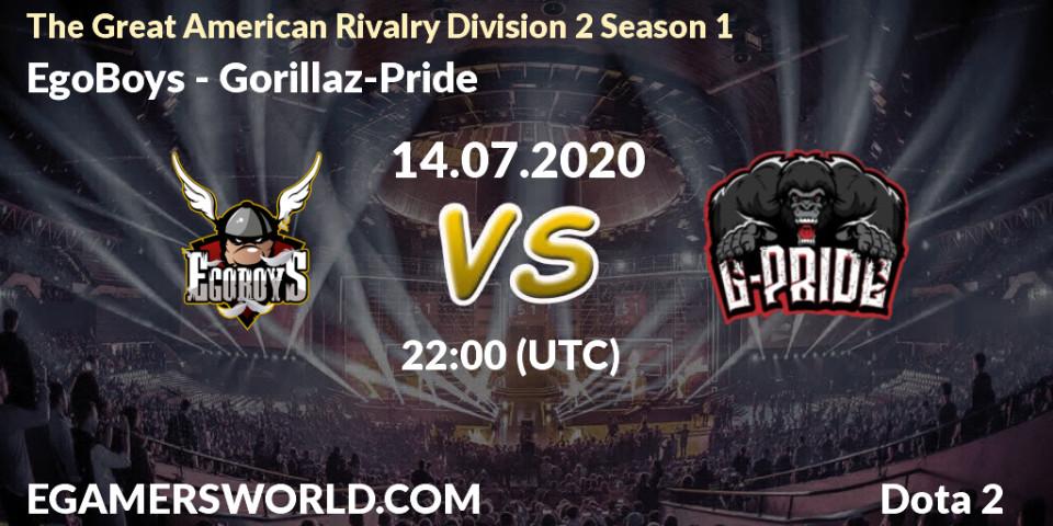 Prognose für das Spiel EgoBoys VS Gorillaz-Pride. 14.07.20. Dota 2 - The Great American Rivalry Division 2 Season 1