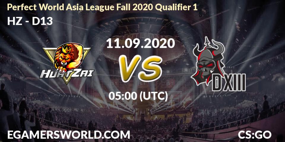 Prognose für das Spiel HZ VS D13. 11.09.20. CS2 (CS:GO) - Perfect World Asia League Fall 2020 Qualifier 1