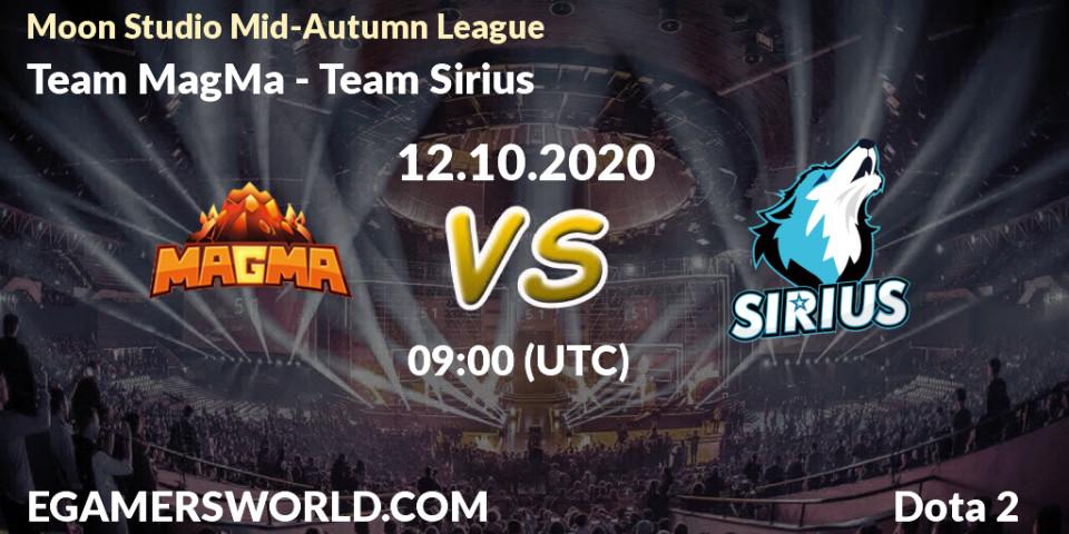 Prognose für das Spiel Team MagMa VS Team Sirius. 12.10.2020 at 09:29. Dota 2 - Moon Studio Mid-Autumn League