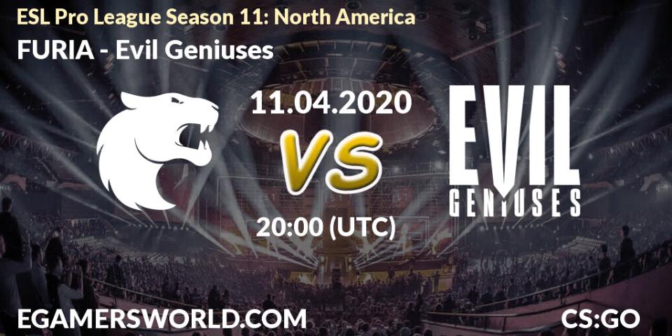 Prognose für das Spiel FURIA VS Evil Geniuses. 11.04.20. CS2 (CS:GO) - ESL Pro League Season 11: North America