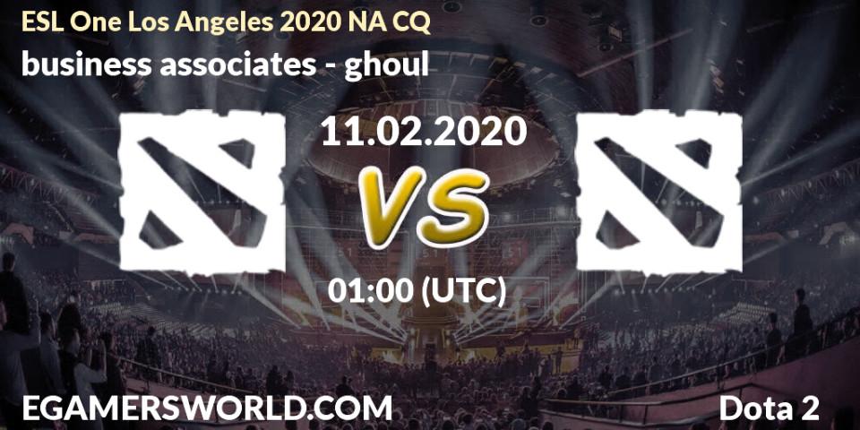 Prognose für das Spiel business associates VS ghoul. 11.02.20. Dota 2 - ESL One Los Angeles 2020 NA CQ