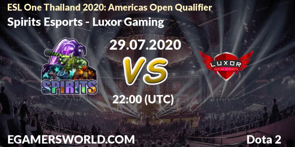Prognose für das Spiel Spirits Esports VS Luxor Gaming. 29.07.2020 at 22:00. Dota 2 - ESL One Thailand 2020: Americas Open Qualifier