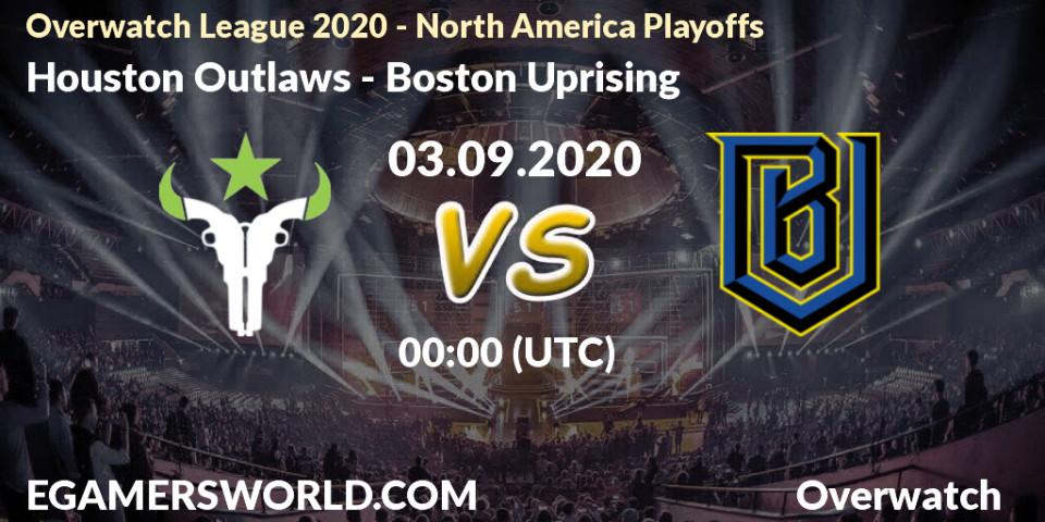 Prognose für das Spiel Houston Outlaws VS Boston Uprising. 03.09.2020 at 19:00. Overwatch - Overwatch League 2020 - North America Playoffs