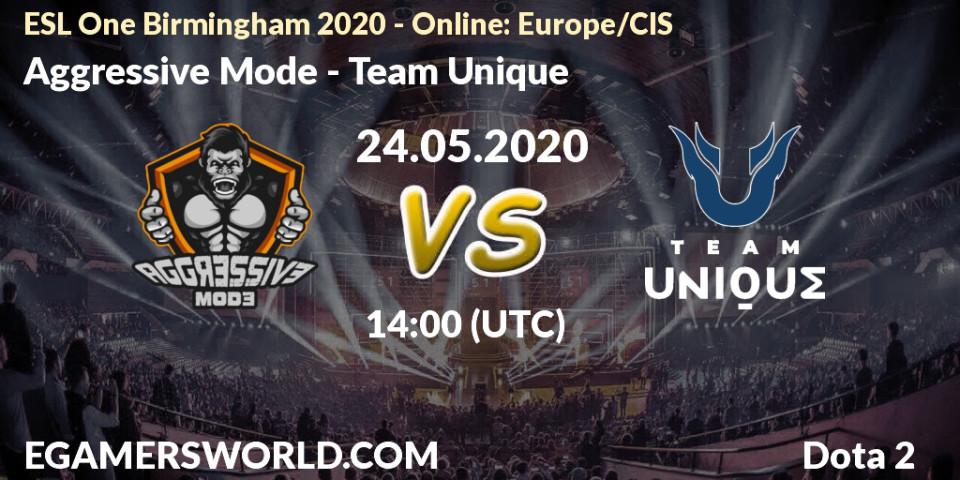 Prognose für das Spiel Aggressive Mode VS Team Unique. 24.05.20. Dota 2 - ESL One Birmingham 2020 - Online: Europe/CIS