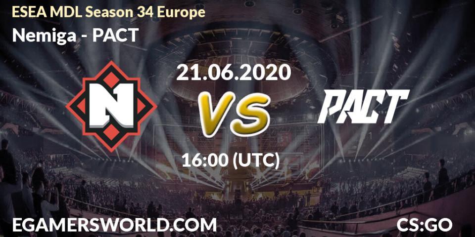Prognose für das Spiel Nemiga VS PACT. 21.06.2020 at 16:00. Counter-Strike (CS2) - ESEA MDL Season 34 Europe