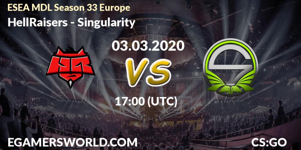 Prognose für das Spiel HellRaisers VS Singularity. 12.03.2020 at 17:05. Counter-Strike (CS2) - ESEA MDL Season 33 Europe