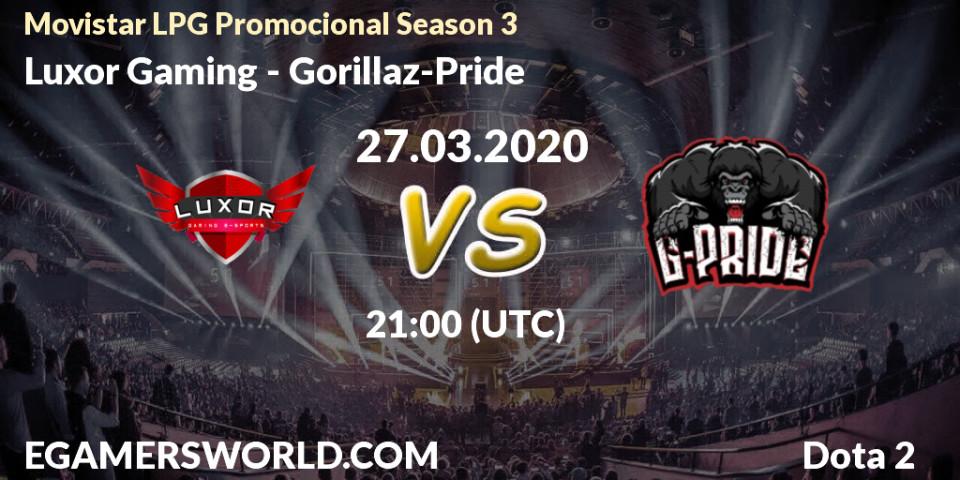 Prognose für das Spiel Luxor Gaming VS Gorillaz-Pride. 27.03.20. Dota 2 - Movistar LPG Promocional Season 3