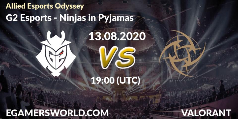 Prognose für das Spiel G2 Esports VS Ninjas in Pyjamas. 13.08.2020 at 20:00. VALORANT - Allied Esports Odyssey