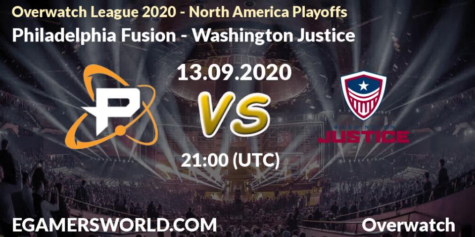 Prognose für das Spiel Philadelphia Fusion VS Washington Justice. 13.09.2020 at 19:00. Overwatch - Overwatch League 2020 - North America Playoffs