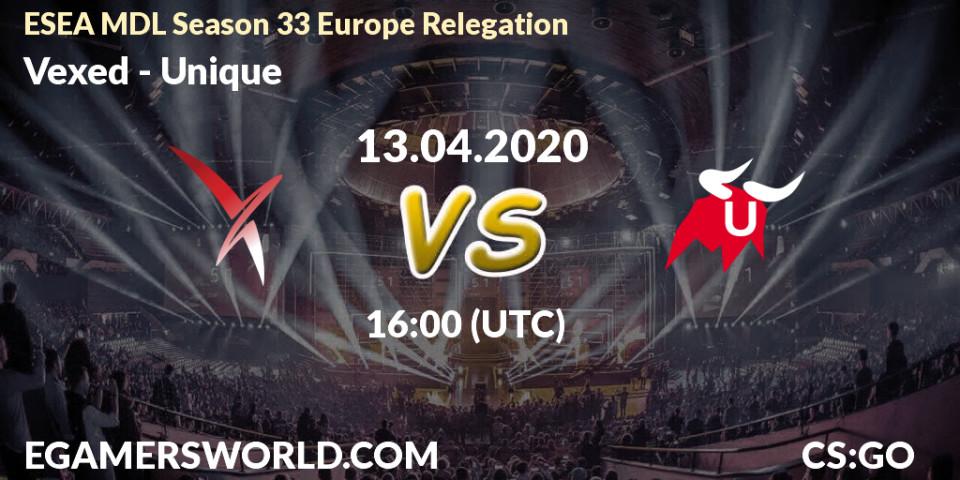 Prognose für das Spiel Vexed VS Unique. 13.04.20. CS2 (CS:GO) - ESEA MDL Season 33 Europe Relegation