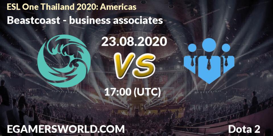 Prognose für das Spiel Beastcoast VS business associates. 23.08.2020 at 17:06. Dota 2 - ESL One Thailand 2020: Americas