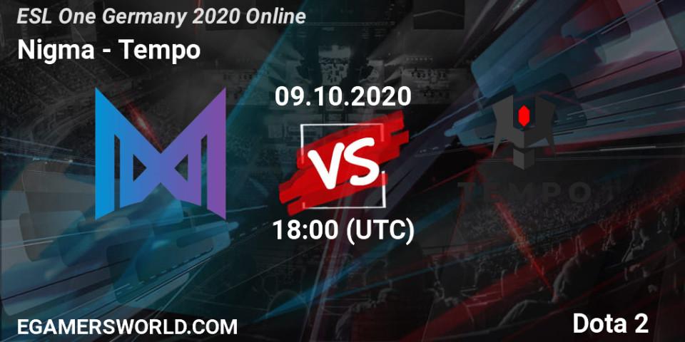 Prognose für das Spiel Nigma VS Tempo. 09.10.2020 at 17:10. Dota 2 - ESL One Germany 2020 Online