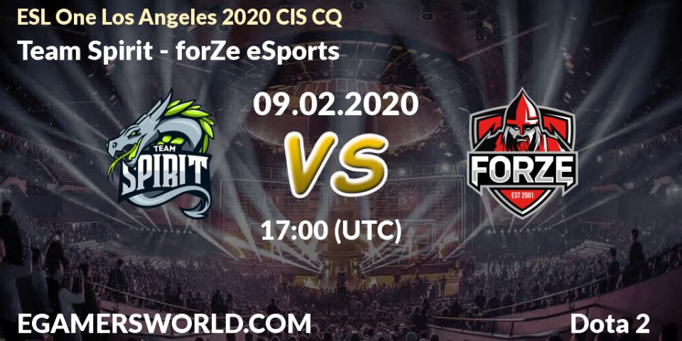 Prognose für das Spiel Team Spirit VS forZe eSports. 09.02.20. Dota 2 - ESL One Los Angeles 2020 CIS CQ
