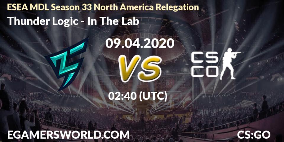 Prognose für das Spiel Thunder Logic VS In The Lab. 09.04.2020 at 02:40. Counter-Strike (CS2) - ESEA MDL Season 33 North America Relegation