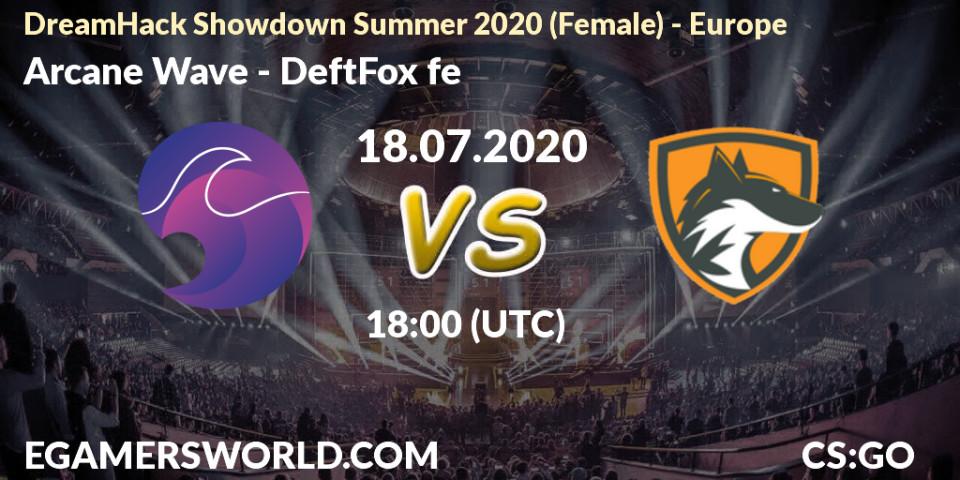 Prognose für das Spiel Arcane Wave VS DeftFox fe. 18.07.2020 at 17:50. Counter-Strike (CS2) - DreamHack Showdown Summer 2020 (Female) - Europe