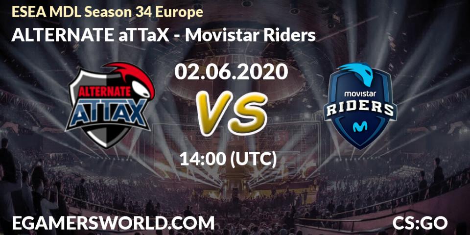 Prognose für das Spiel ALTERNATE aTTaX VS Movistar Riders. 02.06.20. CS2 (CS:GO) - ESEA MDL Season 34 Europe