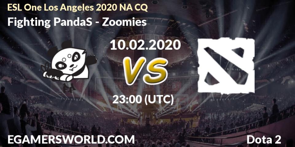 Prognose für das Spiel Fighting PandaS VS Zoomies. 10.02.20. Dota 2 - ESL One Los Angeles 2020 NA CQ