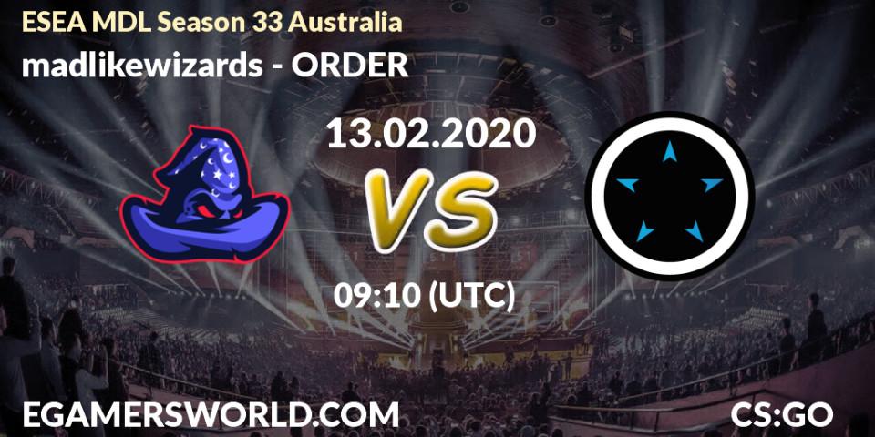 Prognose für das Spiel madlikewizards VS ORDER. 24.02.20. CS2 (CS:GO) - ESEA MDL Season 33 Australia