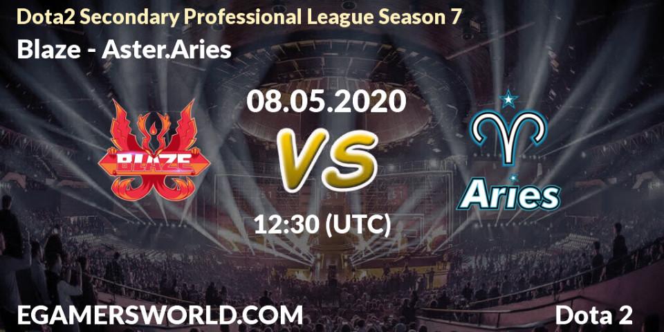 Prognose für das Spiel Blaze VS Aster.Aries. 08.05.2020 at 12:37. Dota 2 - Dota2 Secondary Professional League 2020