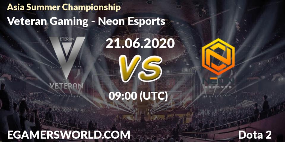 Prognose für das Spiel Veteran Gaming VS Neon Esports. 21.06.20. Dota 2 - Asia Summer Championship