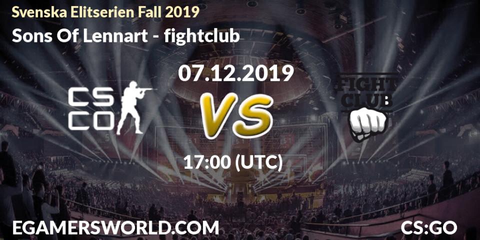 Prognose für das Spiel Sons Of Lennart VS fightclub. 07.12.2019 at 19:00. Counter-Strike (CS2) - Svenska Elitserien Fall 2019