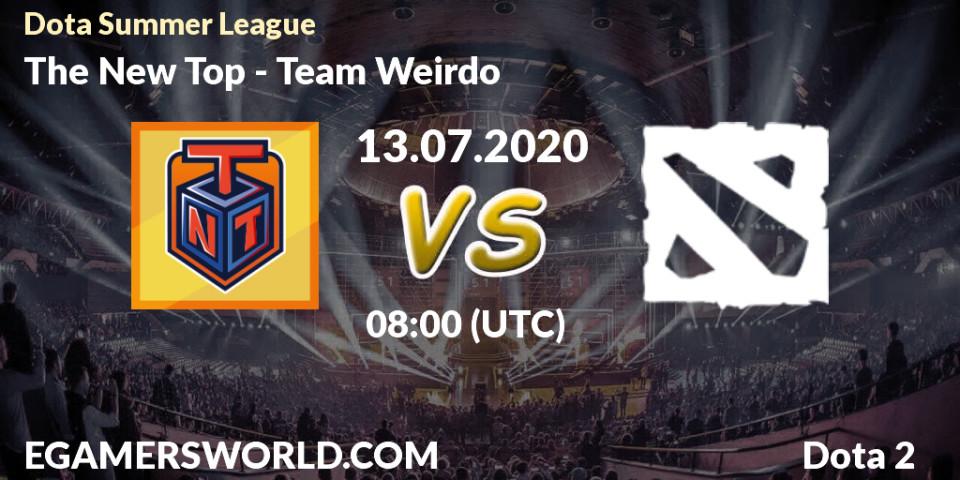 Prognose für das Spiel The New Top VS Team Weirdo. 13.07.2020 at 08:06. Dota 2 - Dota Summer League