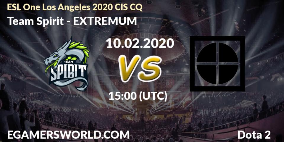 Prognose für das Spiel Team Spirit VS EXTREMUM. 10.02.2020 at 15:21. Dota 2 - ESL One Los Angeles 2020 CIS CQ