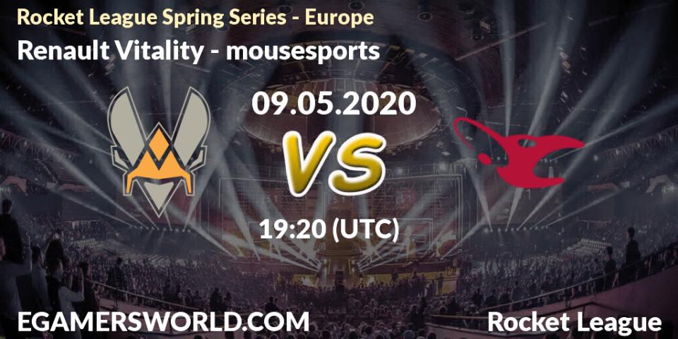 Prognose für das Spiel Renault Vitality VS mousesports. 09.05.20. Rocket League - Rocket League Spring Series - Europe