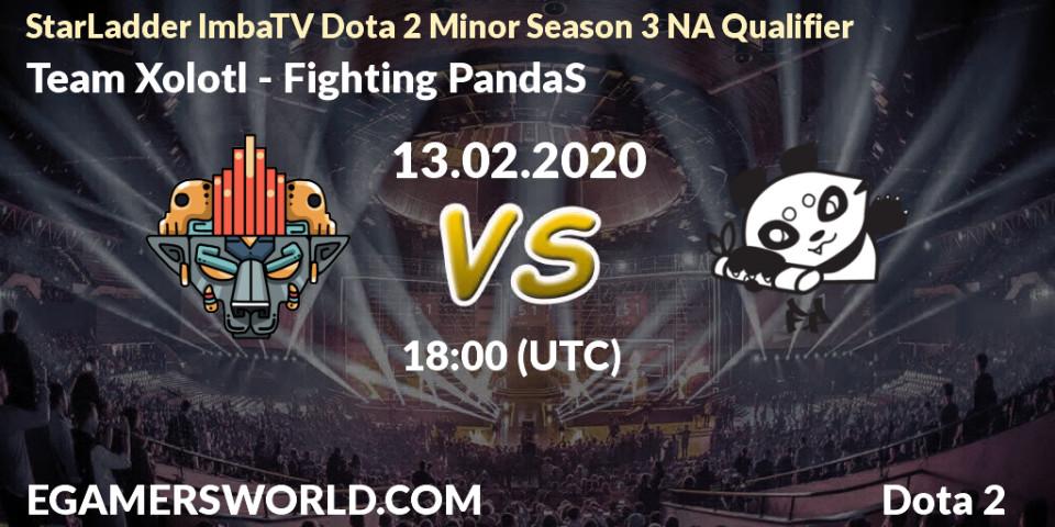 Prognose für das Spiel Team Xolotl VS Fighting PandaS. 13.02.20. Dota 2 - StarLadder ImbaTV Dota 2 Minor Season 3 NA Qualifier