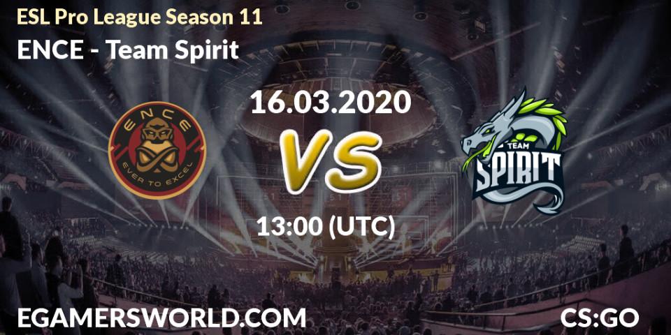 Prognose für das Spiel ENCE VS Team Spirit. 16.03.2020 at 13:30. Counter-Strike (CS2) - ESL Pro League Season 11: Europe