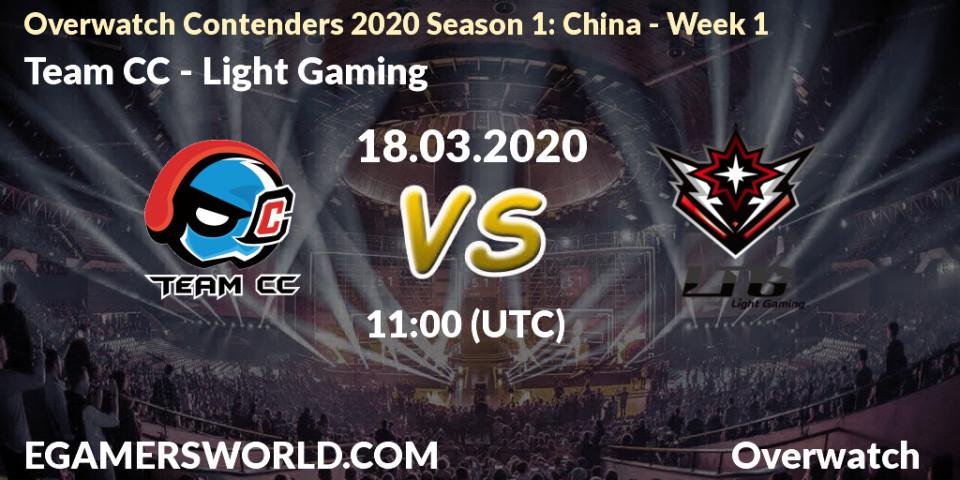 Prognose für das Spiel Team CC VS Light Gaming. 18.03.20. Overwatch - Overwatch Contenders 2020 Season 1: China - Week 1