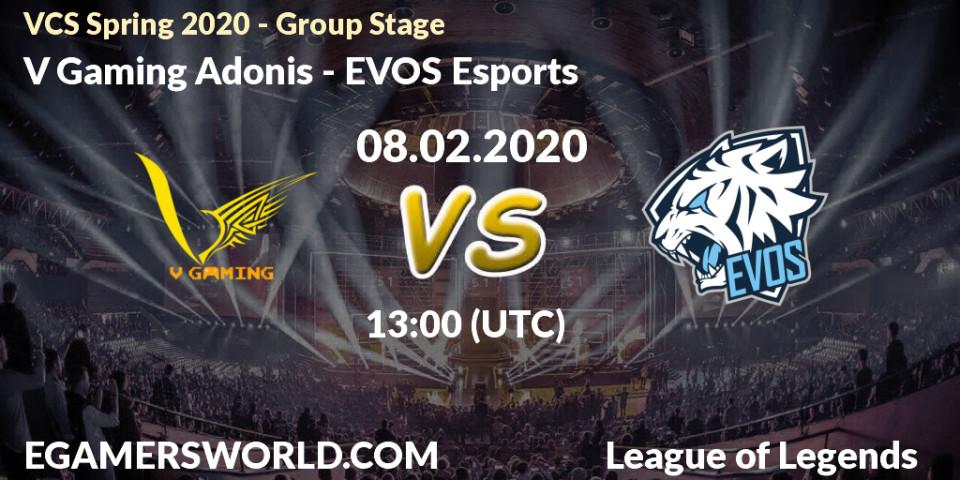 Prognose für das Spiel V Gaming Adonis VS EVOS Esports. 08.02.20. LoL - VCS Spring 2020 - Group Stage
