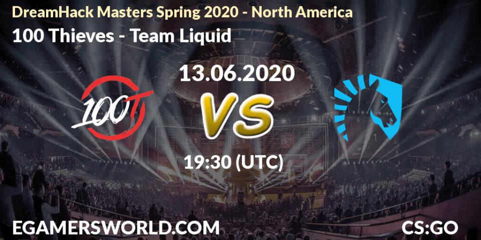 Prognose für das Spiel 100 Thieves VS Team Liquid. 13.06.20. CS2 (CS:GO) - DreamHack Masters Spring 2020 - North America