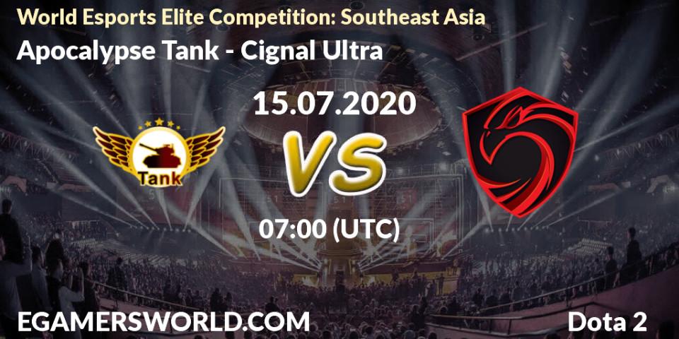 Prognose für das Spiel Apocalypse Tank VS Cignal Ultra. 15.07.2020 at 07:28. Dota 2 - World Esports Elite Competition: Southeast Asia