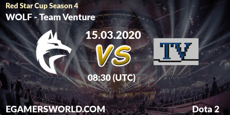 Prognose für das Spiel WOLF VS Team Venture. 15.03.20. Dota 2 - Red Star Cup Season 4