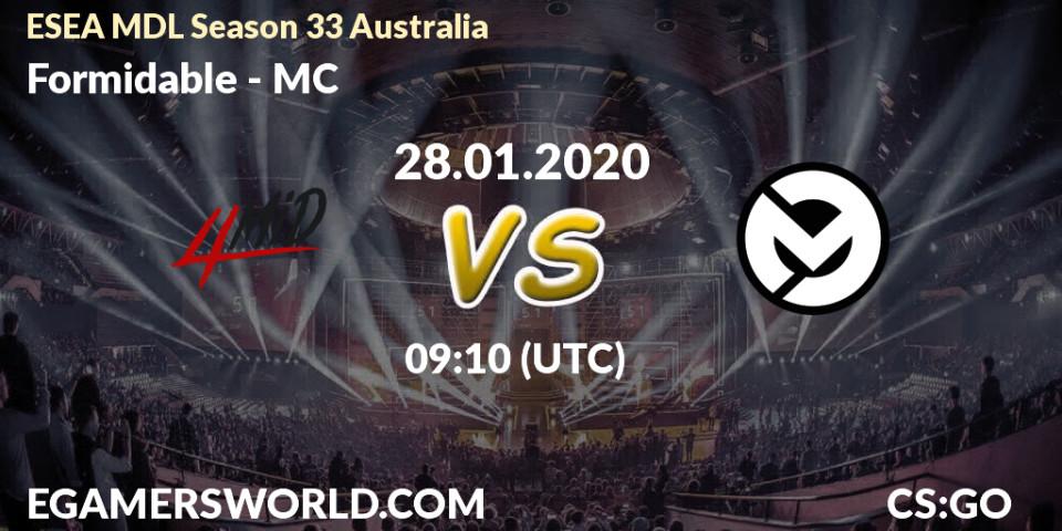 Prognose für das Spiel Formidable VS MC. 28.01.20. CS2 (CS:GO) - ESEA MDL Season 33 Australia