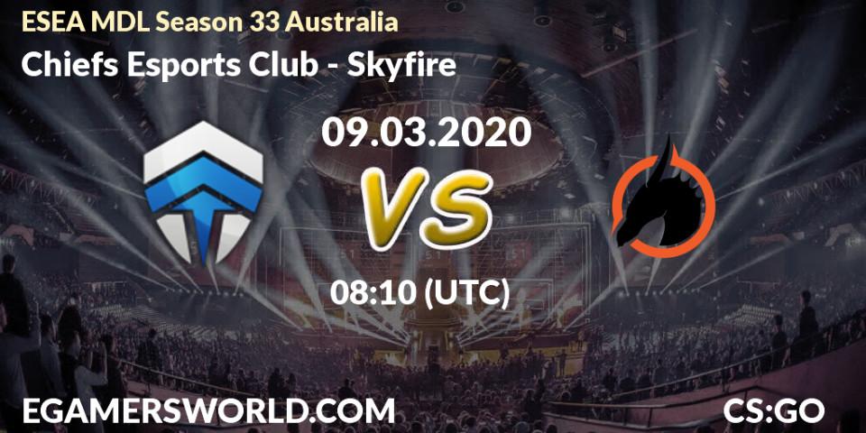 Prognose für das Spiel Chiefs Esports Club VS Skyfire. 12.03.2020 at 08:10. Counter-Strike (CS2) - ESEA MDL Season 33 Australia
