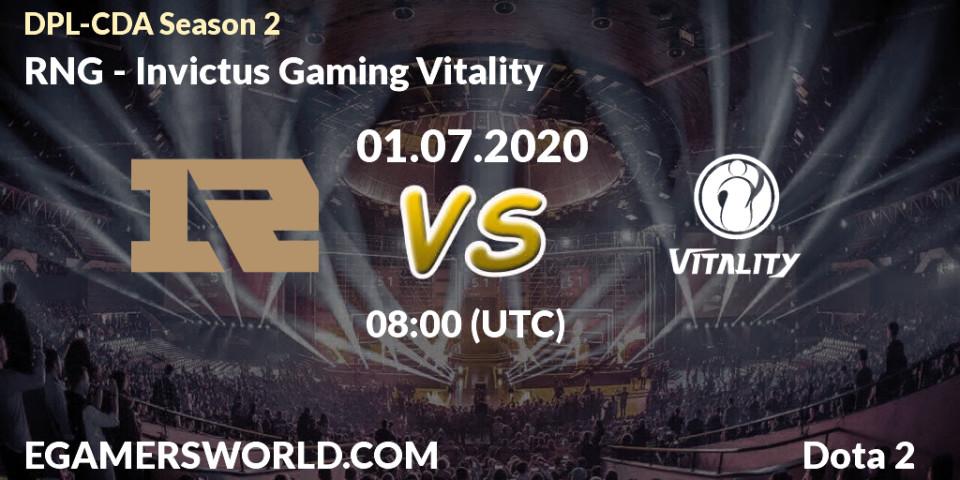Prognose für das Spiel RNG VS Invictus Gaming Vitality. 01.07.20. Dota 2 - DPL-CDA Professional League Season 2