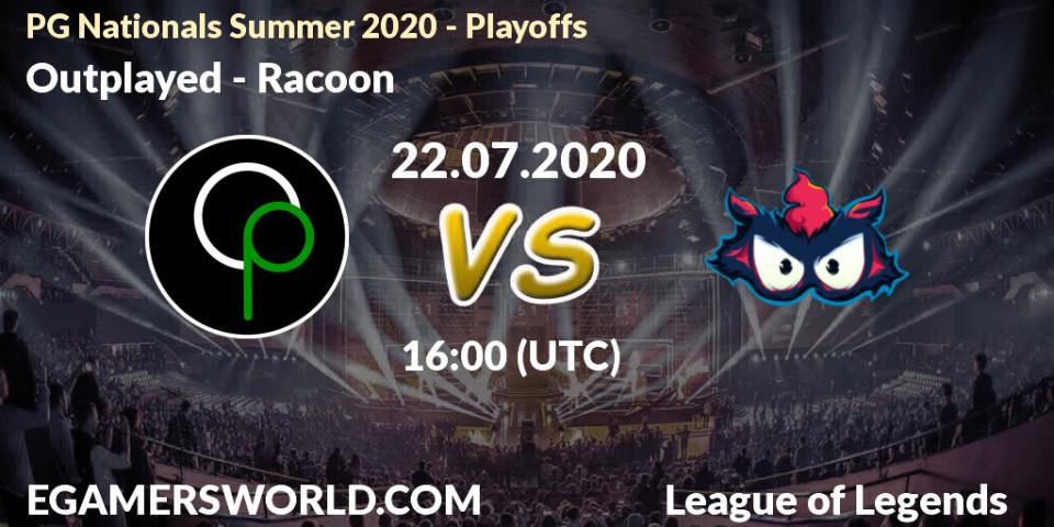 Prognose für das Spiel Outplayed VS Racoon. 22.07.2020 at 15:29. LoL - PG Nationals Summer 2020 - Playoffs
