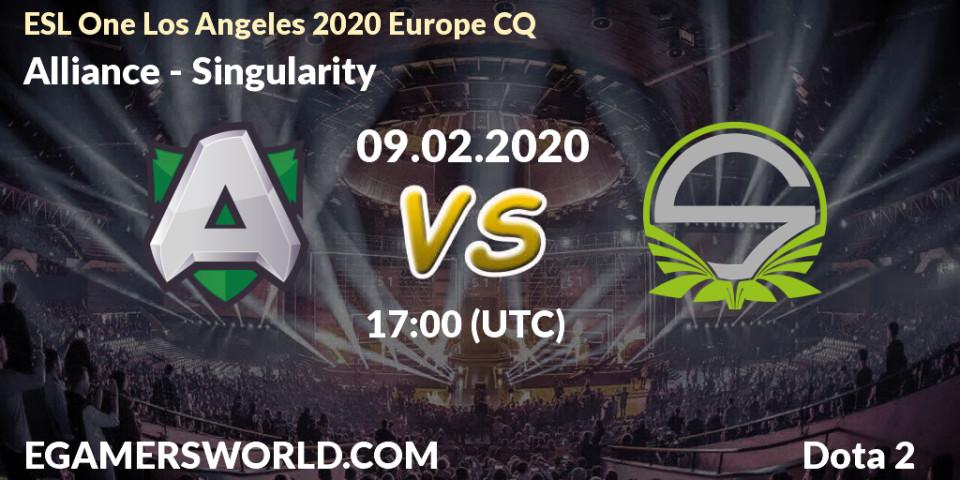 Prognose für das Spiel Alliance VS Singularity. 09.02.20. Dota 2 - ESL One Los Angeles 2020 Europe CQ