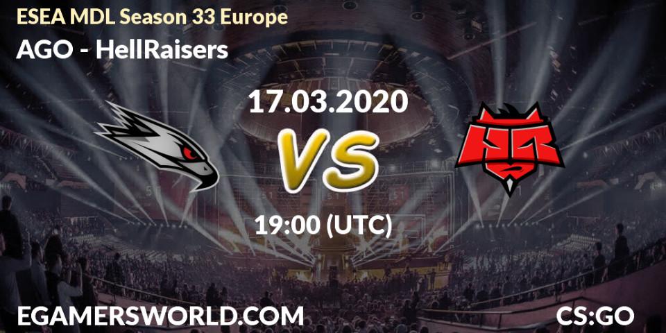 Prognose für das Spiel AGO VS HellRaisers. 17.03.20. CS2 (CS:GO) - ESEA MDL Season 33 Europe