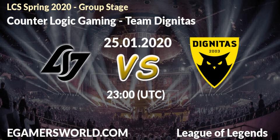 Prognose für das Spiel Counter Logic Gaming VS Team Dignitas. 25.01.20. LoL - LCS Spring 2020 - Group Stage