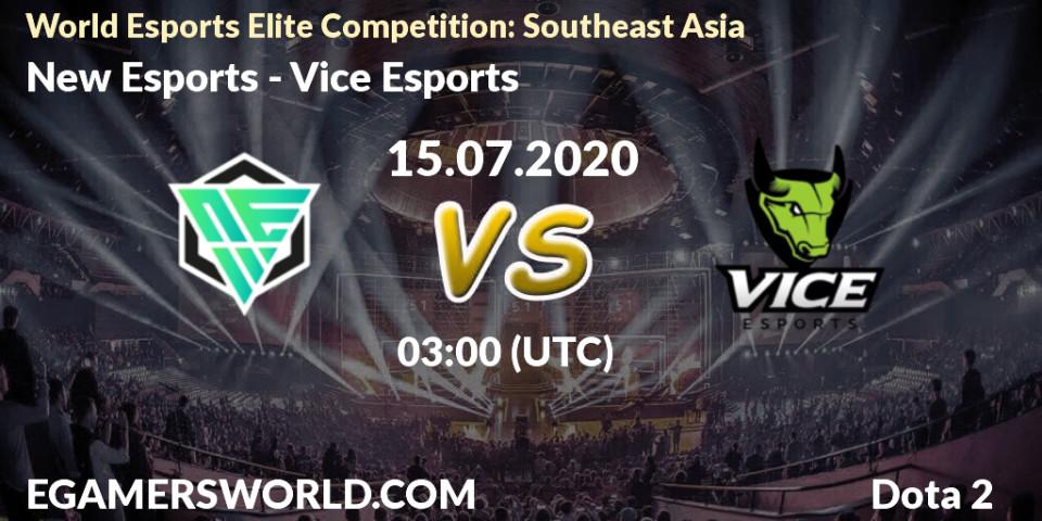Prognose für das Spiel New Esports VS Vice Esports. 15.07.2020 at 03:15. Dota 2 - World Esports Elite Competition: Southeast Asia